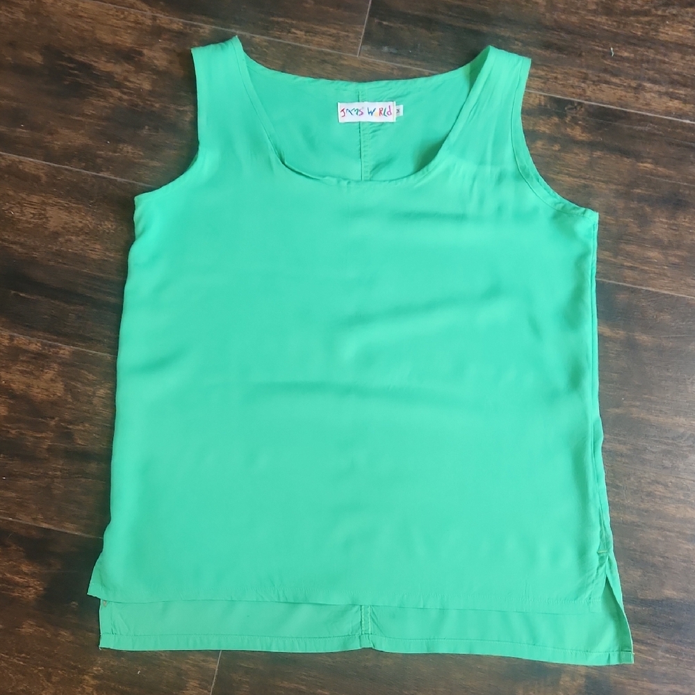 Vintage JAMS WORLD Grass Green Tank M Sleeveless USA made casual solid Top